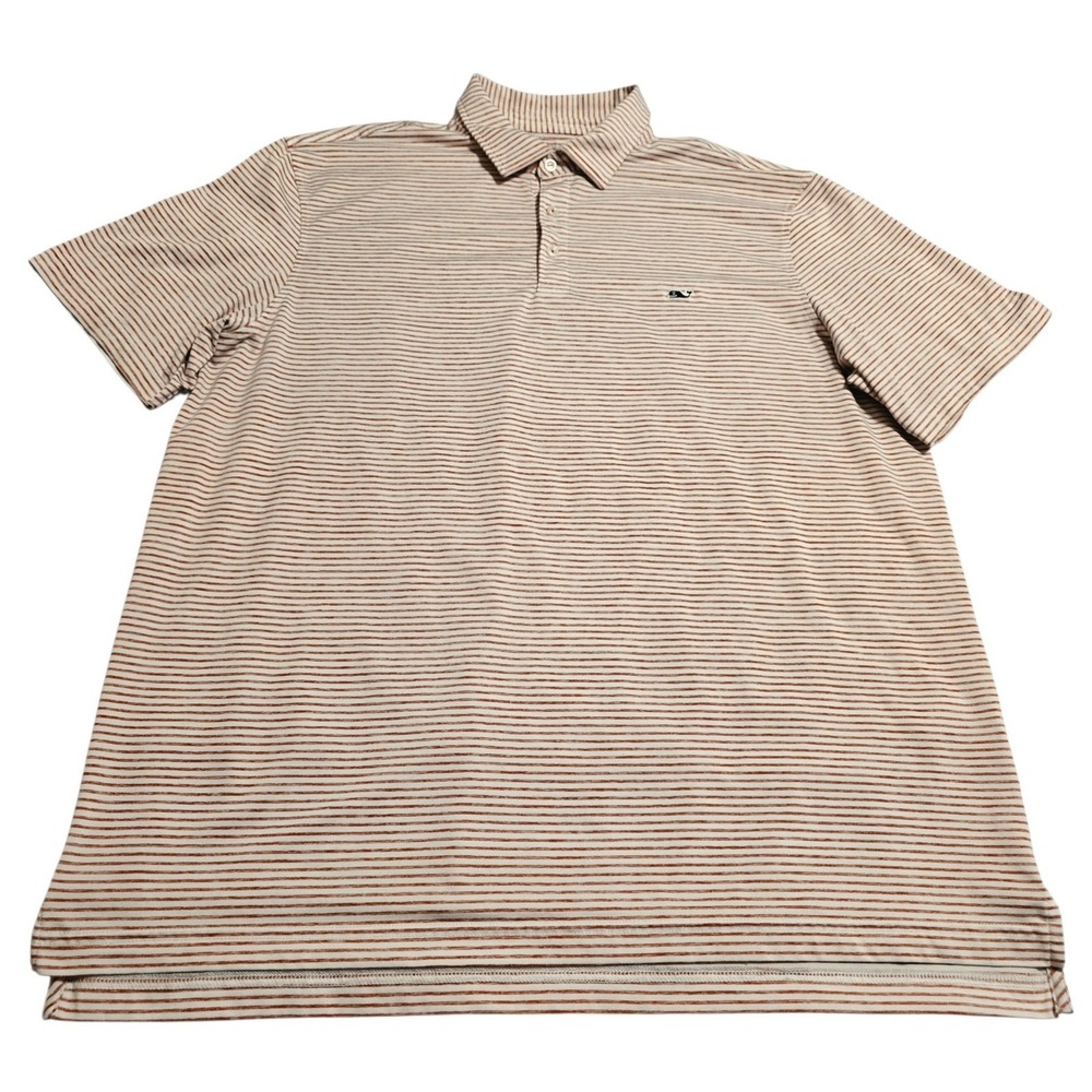 Vineyard Vines Mens XL Performance Polo Shirt Coral Stripe Golf Whale Logo